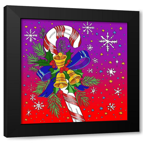 Candy Cane Bells Black Modern Wood Framed Art Print by Green, Howie