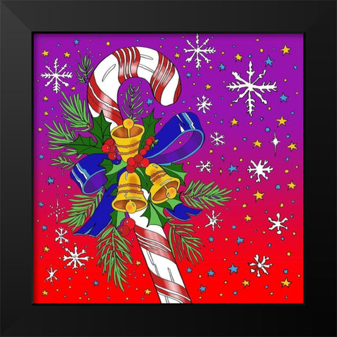 Candy Cane Bells Black Modern Wood Framed Art Print by Green, Howie