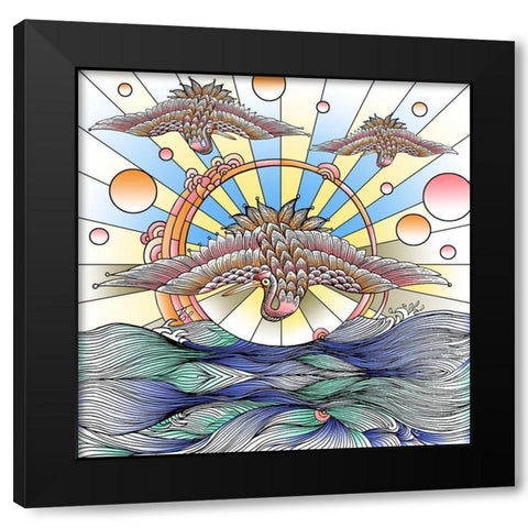 Flying Cranes Black Modern Wood Framed Art Print by Green, Howie