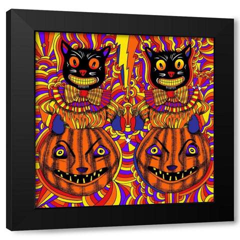 Pumpkins and Cats Black Modern Wood Framed Art Print by Green, Howie