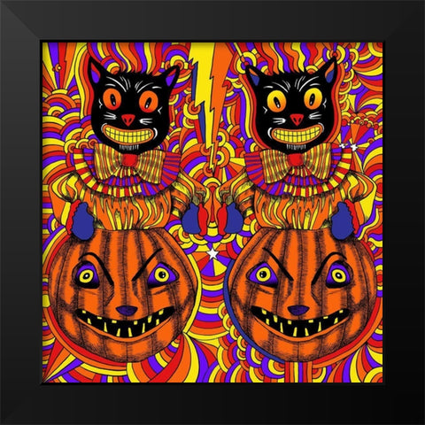 Pumpkins and Cats Black Modern Wood Framed Art Print by Green, Howie