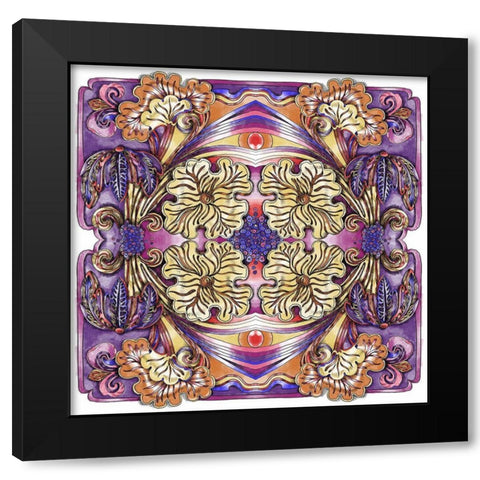 Lotus Flower Kalidescope Black Modern Wood Framed Art Print with Double Matting by Green, Howie