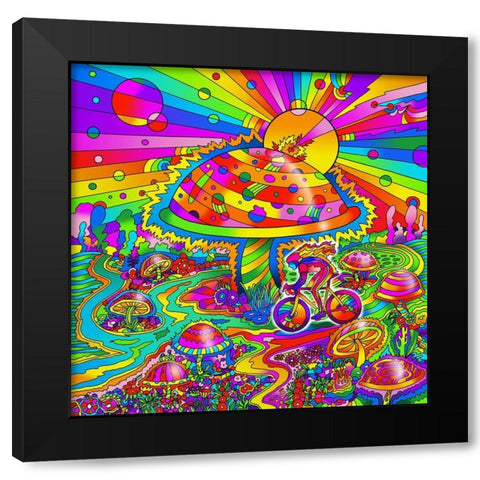 Mushroom Biker Landsdcape Black Modern Wood Framed Art Print with Double Matting by Green, Howie