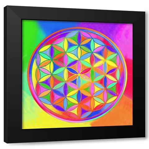 Sacred Geo Flower of Life Black Modern Wood Framed Art Print with Double Matting by Green, Howie