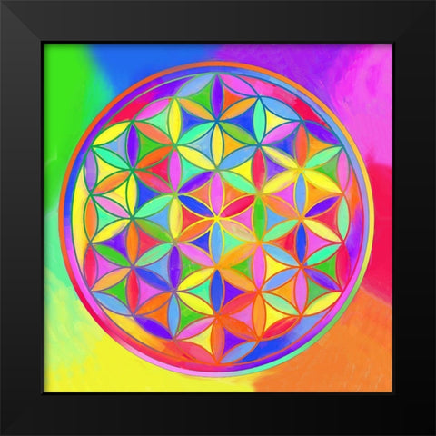 Sacred Geo Flower of Life Black Modern Wood Framed Art Print by Green, Howie