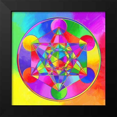 Sacred Geo Metarons Cube Black Modern Wood Framed Art Print by Green, Howie