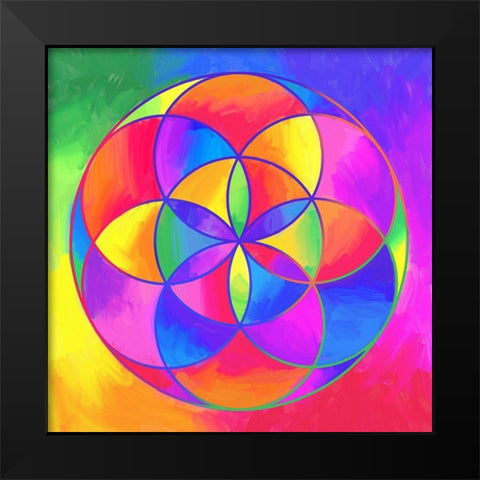 Sacred Geo Seed Of Life Black Modern Wood Framed Art Print by Green, Howie