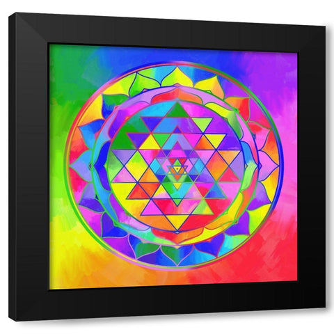Sacred Geo Sri Yantra Black Modern Wood Framed Art Print with Double Matting by Green, Howie