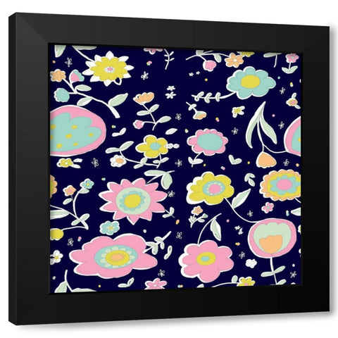 Delicate Floral Black Modern Wood Framed Art Print with Double Matting by HUE and MI and Sangita