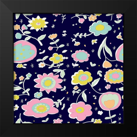 Delicate Floral Black Modern Wood Framed Art Print by HUE and MI and Sangita
