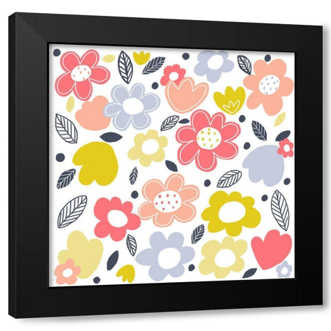 Flower Shower Black Modern Wood Framed Art Print by HUE and MI and Sangita