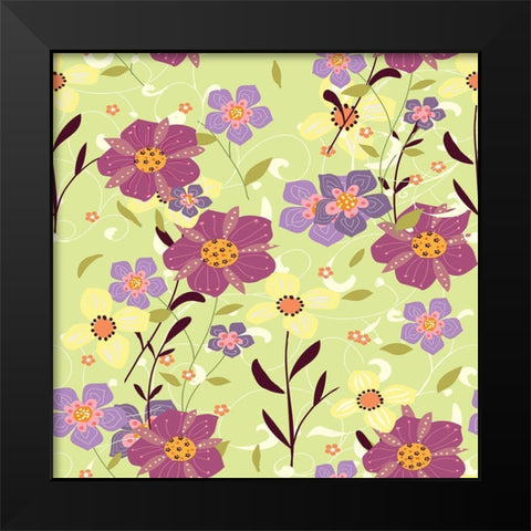Purple Flowers Black Modern Wood Framed Art Print by HUE and MI and Sangita