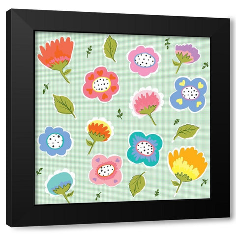 Scattered Flowers Black Modern Wood Framed Art Print by HUE and MI and Sangita