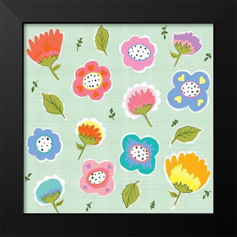 Scattered Flowers Black Modern Wood Framed Art Print by HUE and MI and Sangita