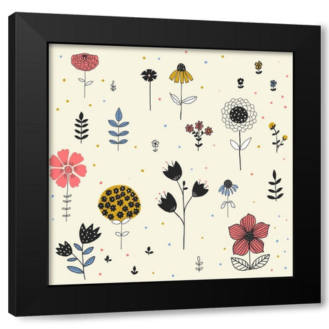 Simple Flower Black Modern Wood Framed Art Print by HUE and MI and Sangita
