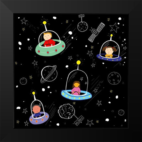 A Race In Space Black Modern Wood Framed Art Print by HUE and MI and Sangita