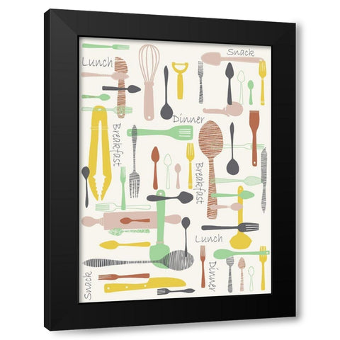 Knifes And Forks Black Modern Wood Framed Art Print with Double Matting by HUE and MI and Sangita