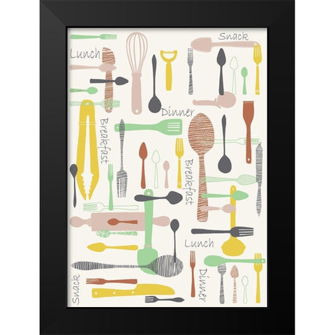 Knifes And Forks Black Modern Wood Framed Art Print by HUE and MI and Sangita