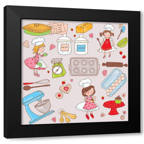 Yoyo And Friends Love To Bake Black Modern Wood Framed Art Print by HUE and MI and Sangita
