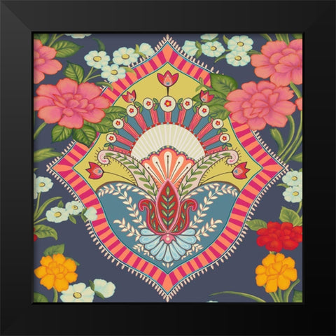 20-58 Ornate Flower Black Modern Wood Framed Art Print by HUE and MI and Sangita