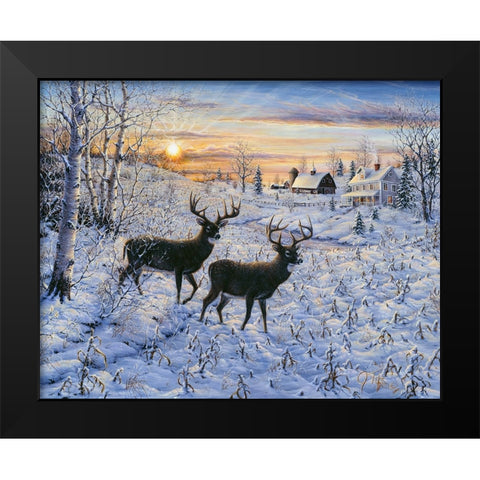Two Deer In The Moonlight Black Modern Wood Framed Art Print by Tift, Jeff