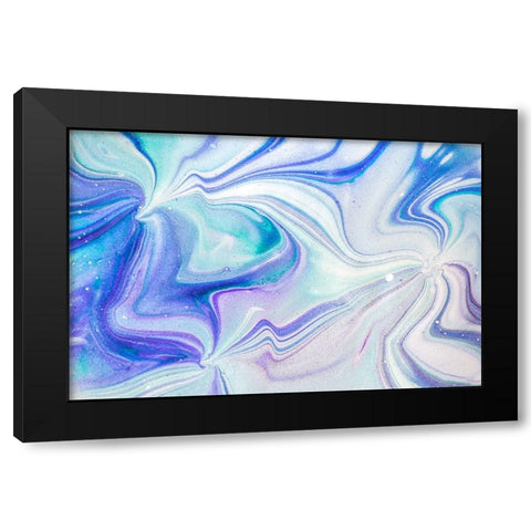 Fluid Acrylic Blue Turquoise Black Modern Wood Framed Art Print by Jenny Rainbow Fine Art