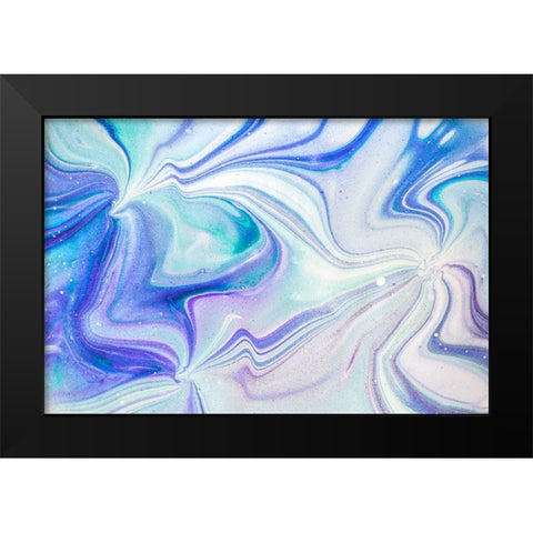 Fluid Acrylic Blue Turquoise Black Modern Wood Framed Art Print by Jenny Rainbow Fine Art