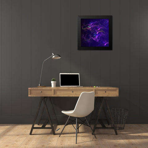 Galaxies Magenta Lights on Purple Black Modern Wood Framed Art Print by Jenny Rainbow Fine Art