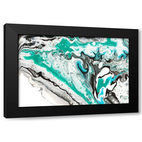 Fluid Acrylic On Emerald Waves Black Modern Wood Framed Art Print by Jenny Rainbow Fine Art