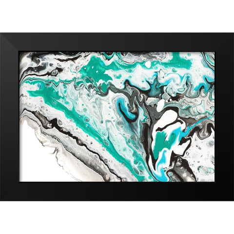 Fluid Acrylic On Emerald Waves Black Modern Wood Framed Art Print by Jenny Rainbow Fine Art
