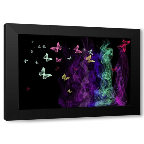 Neon Butterflies Black Modern Wood Framed Art Print by Jenny Rainbow Fine Art