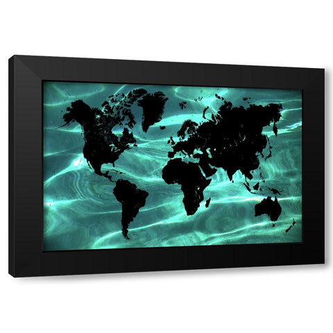Pure Ocean World Map 1 Black Modern Wood Framed Art Print with Double Matting by Jenny Rainbow Fine Art