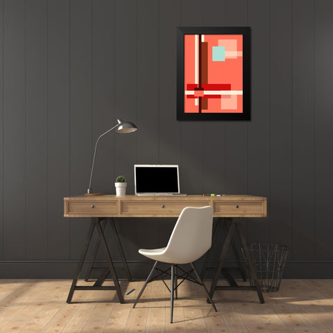 Digital Art Geometric Abstract Living Coral Black Modern Wood Framed Art Print by Jenny Rainbow Fine Art