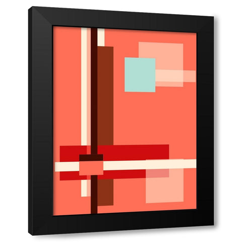 Digital Art Geometric Abstract Living Coral Black Modern Wood Framed Art Print by Jenny Rainbow Fine Art