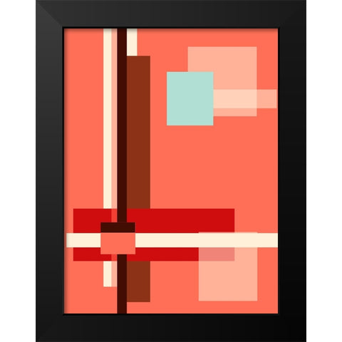 Digital Art Geometric Abstract Living Coral Black Modern Wood Framed Art Print by Jenny Rainbow Fine Art