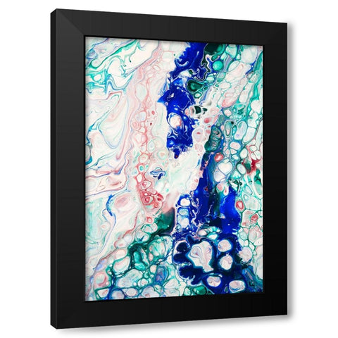 Fluid Acrylic Emerald-Sapphire And Ruby 1 Black Modern Wood Framed Art Print by Jenny Rainbow Fine Art