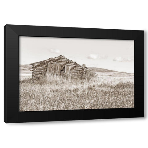 Old Log Cabin Sepia Black Modern Wood Framed Art Print with Double Matting by Schell, Jennie Marie