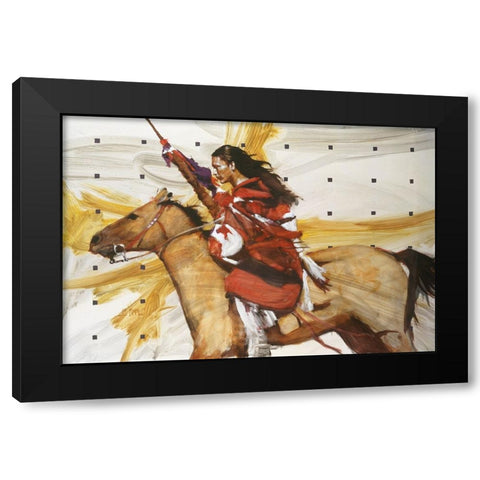 Indian On Horseback Black Modern Wood Framed Art Print with Double Matting by Knauf, J.E.