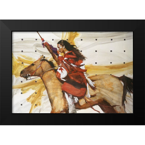 Indian On Horseback Black Modern Wood Framed Art Print by Knauf, J.E.