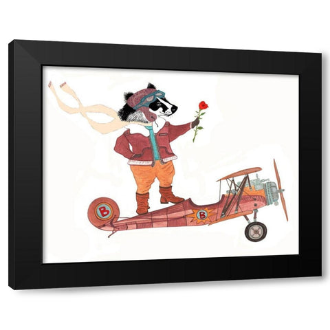 Badger Pilot Black Modern Wood Framed Art Print by Kwerki Studios