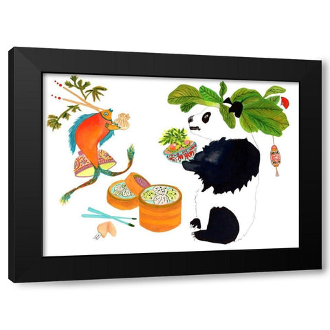 Bok Choy Panda Chopstix Fish Black Modern Wood Framed Art Print by Kwerki Studios