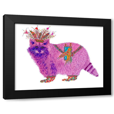 Fiora Raccoon Princess Black Modern Wood Framed Art Print by Kwerki Studios