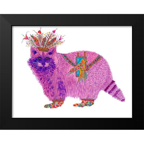 Fiora Raccoon Princess Black Modern Wood Framed Art Print by Kwerki Studios