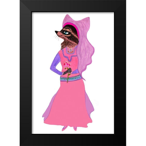 Marian Racoon Black Modern Wood Framed Art Print by Kwerki Studios