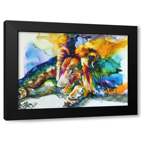 Lion Around Black Modern Wood Framed Art Print by Art by Leslie Franklin