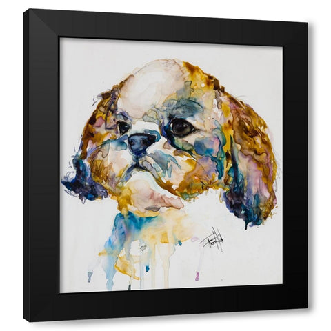 Shih Tzu Black Modern Wood Framed Art Print with Double Matting by Art by Leslie Franklin