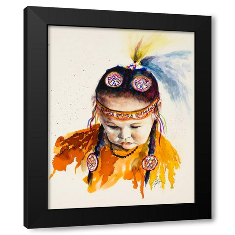 First Nations Powwow Princess Black Modern Wood Framed Art Print with Double Matting by Art by Leslie Franklin