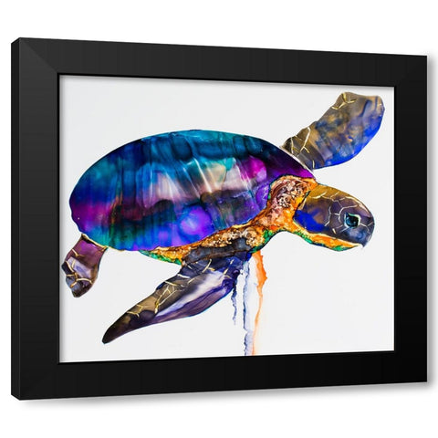 Sea turtle Black Modern Wood Framed Art Print with Double Matting by Art by Leslie Franklin