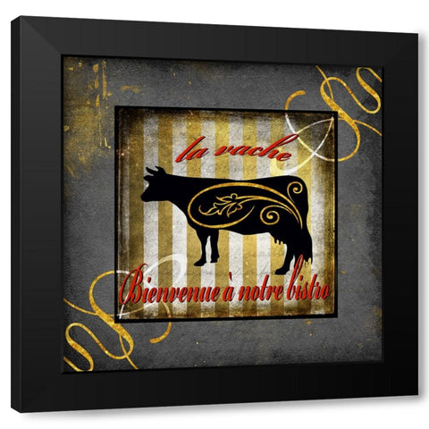 Gold Welcome To Our Bistro Cow 1 Black Modern Wood Framed Art Print with Double Matting by LightBoxJournal