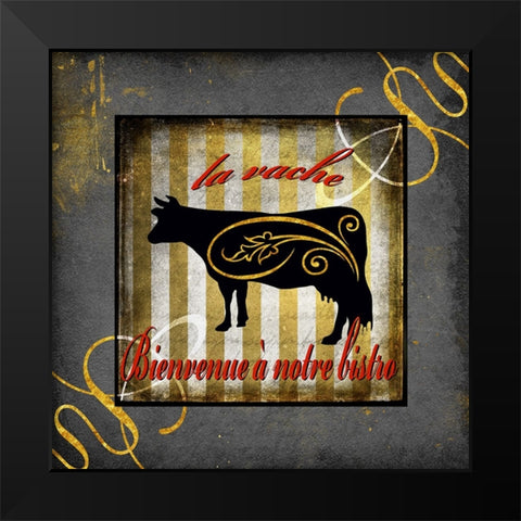 Gold Welcome To Our Bistro Cow 1 Black Modern Wood Framed Art Print by LightBoxJournal